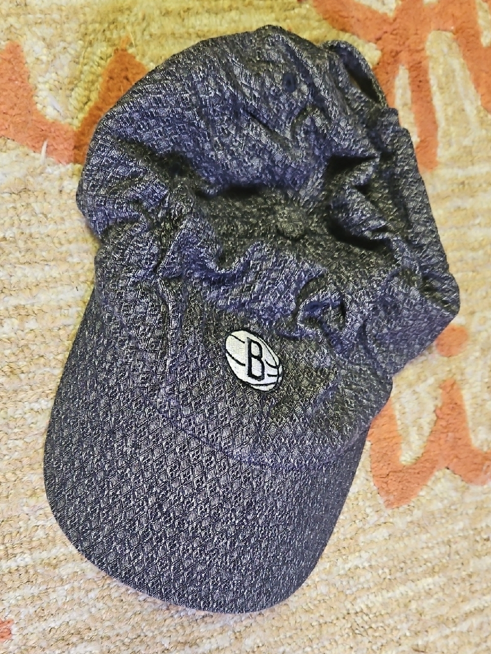 Black Textured Scrunchback Baseball Cap with White 'B' Logo